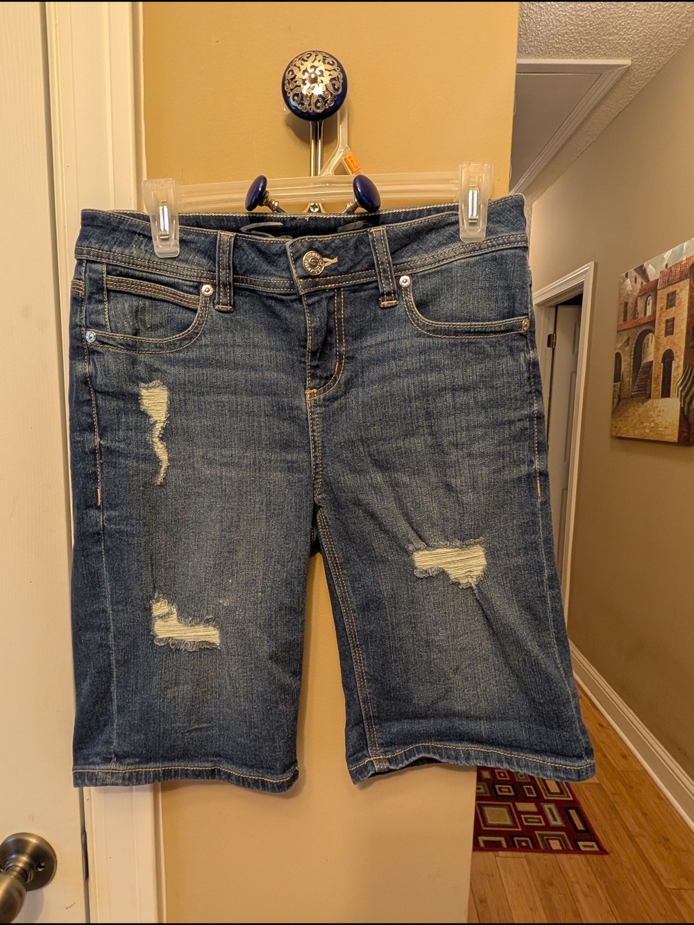 Seven7 Blue Distressed Denim Bermuda Shorts